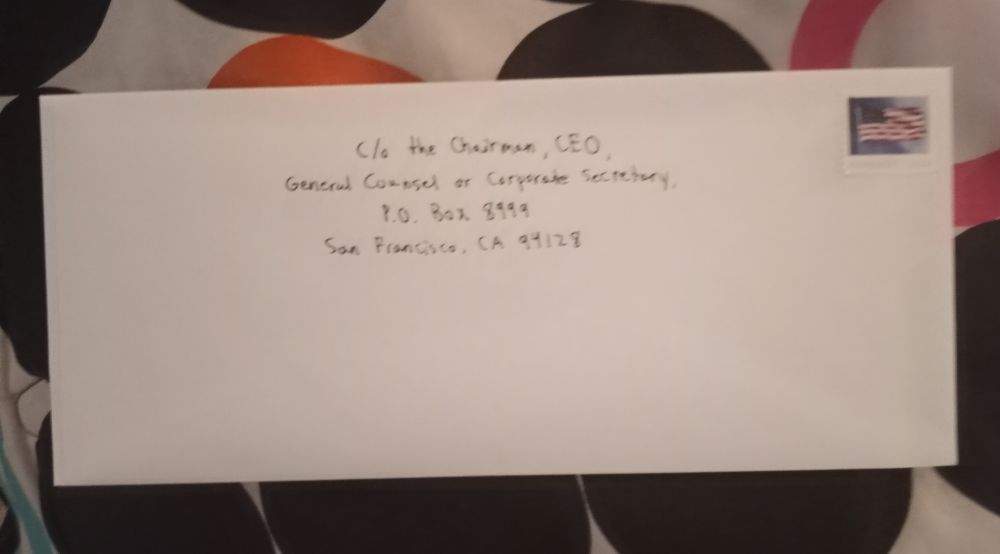 Stamped letter to Visa