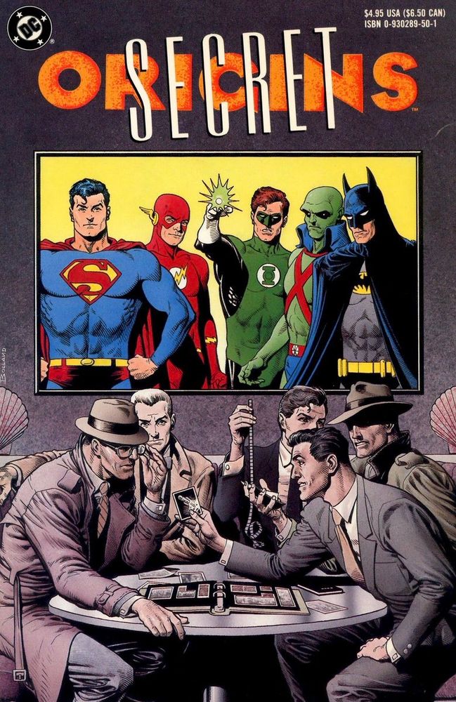 Cover to the 1989 Secret Origins annual featuring Superman, The Flash, Green Lantern, Martian Manhunter, and Batman