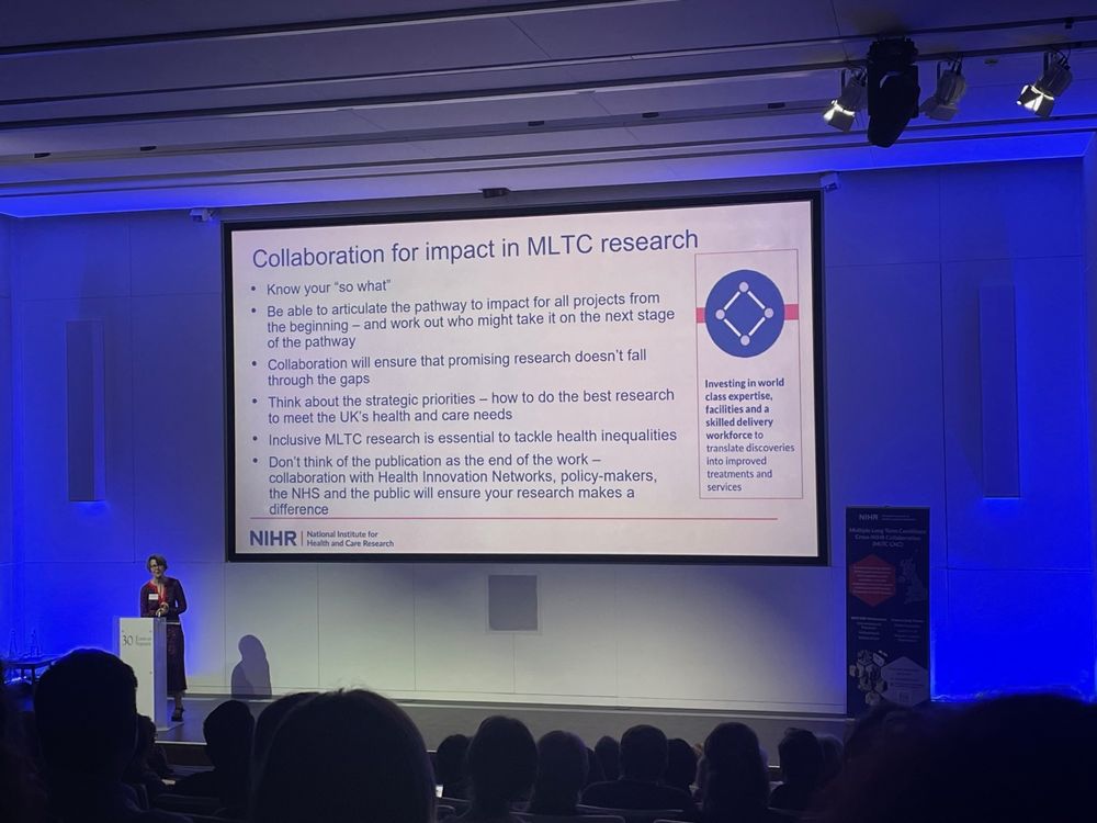 "Collaboration for impact in MLTC research" slide in Prof Marian Knight's presentation at the Multiple Long-Term Conditions (MLTC) Cross NIHR-Collaboration (CNC) launch event on 27 November 2024.