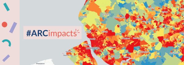 Detail of a map produced with the Place-based Longitudinal Data Resource (PLDR) and #ARCimpacts logo