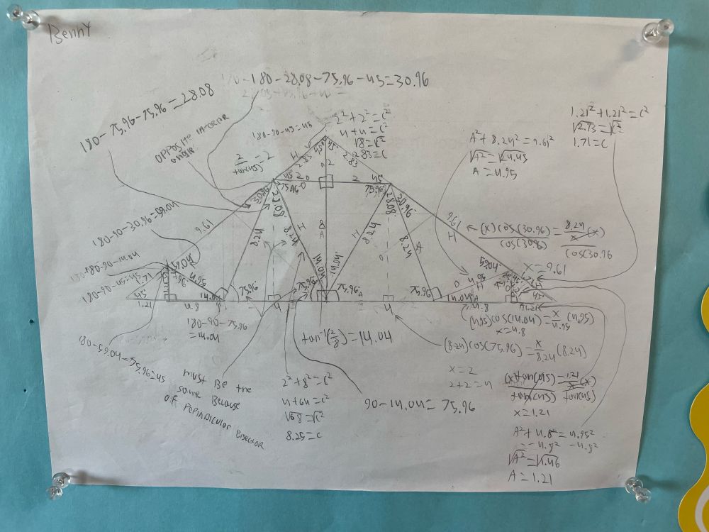 Roof truss design with measurements and triangles