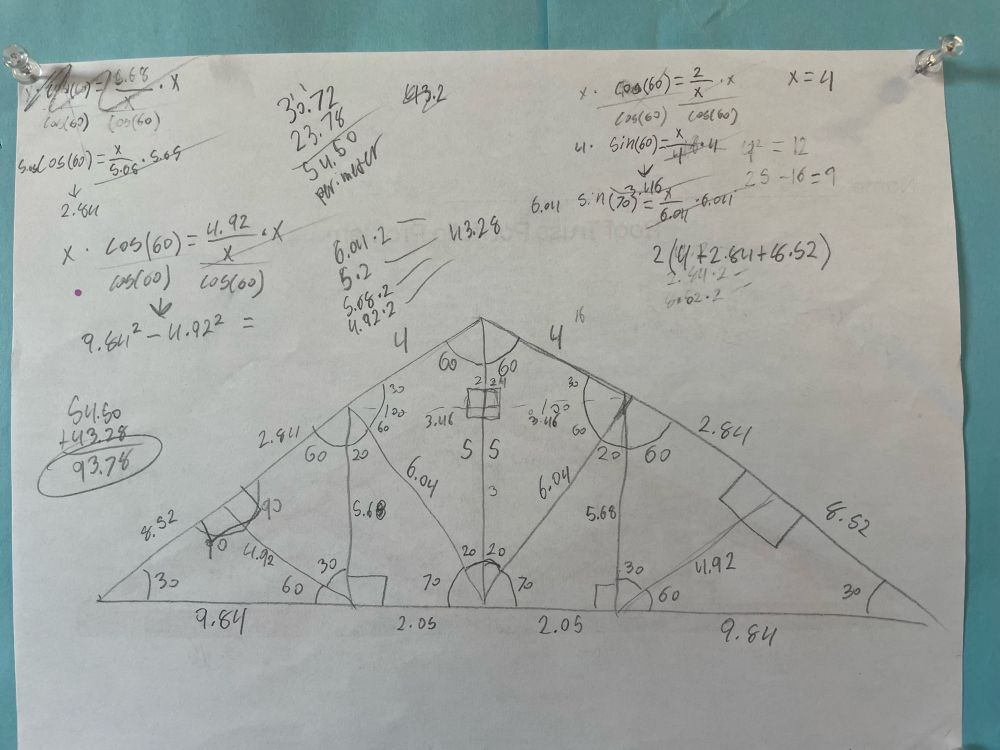 Roof truss design with measurements and triangles