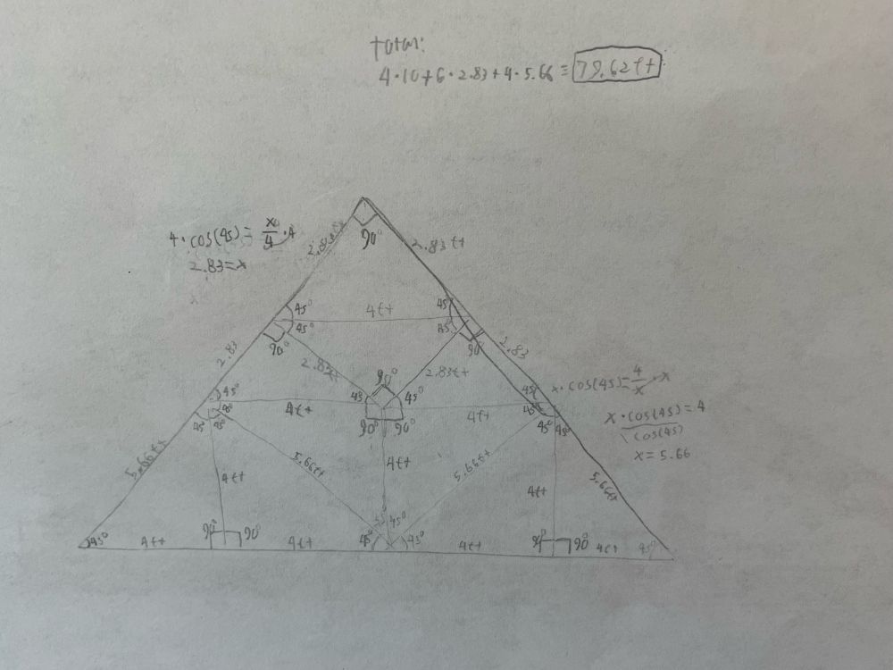 Roof truss design with measurements and triangles