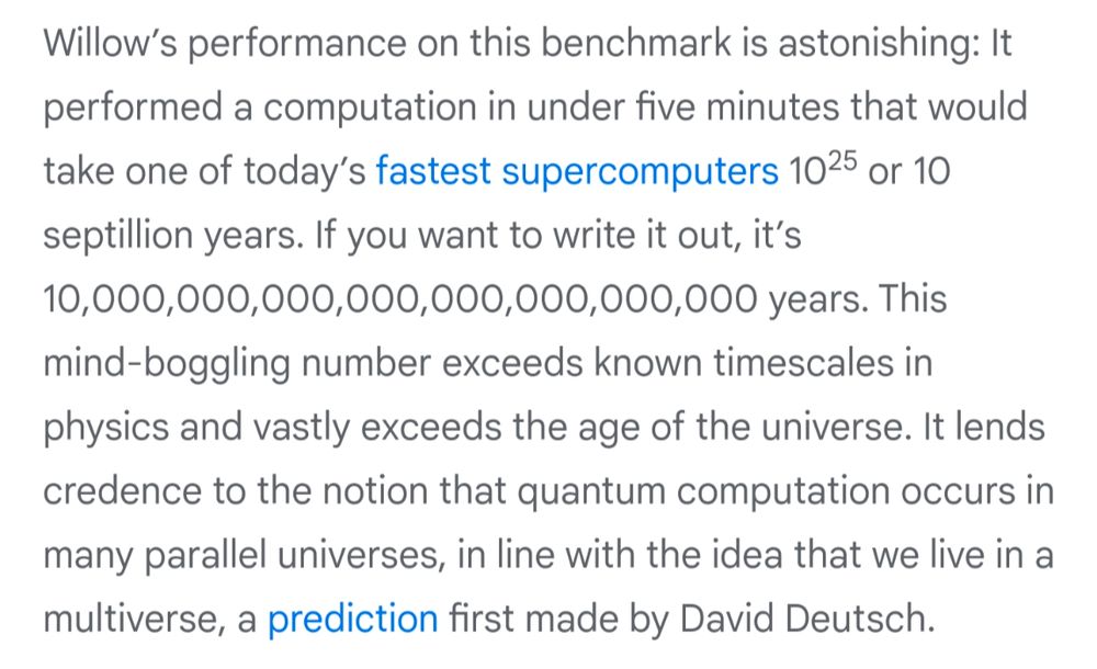 Google's quantum computer Willow is mind blowingly fast. 