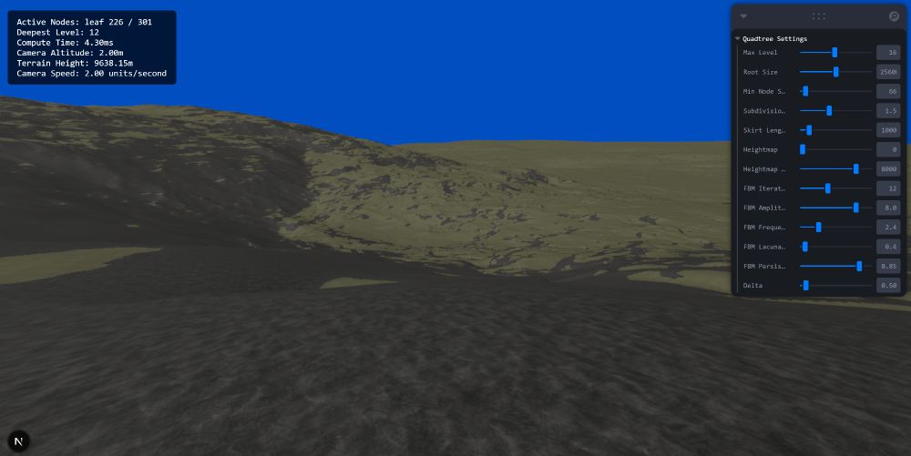 a procedurally generated landscape with jarring transitions between stone and a light colored grass texture