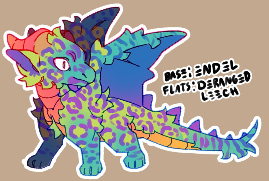 a simple fluffy dragon with rainbow leopard markings