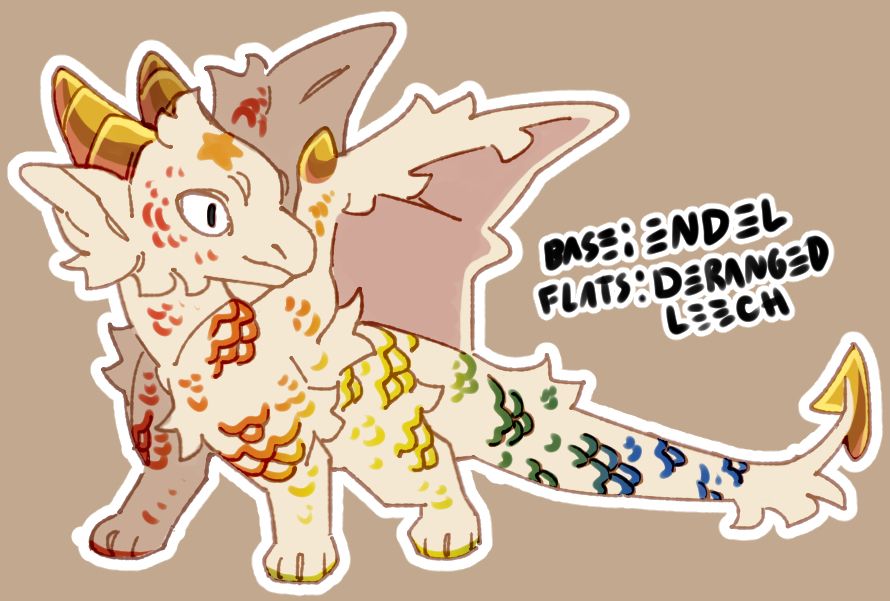 a simple fluffy and scaled dragon with cream base and rainbow edged scattered scales