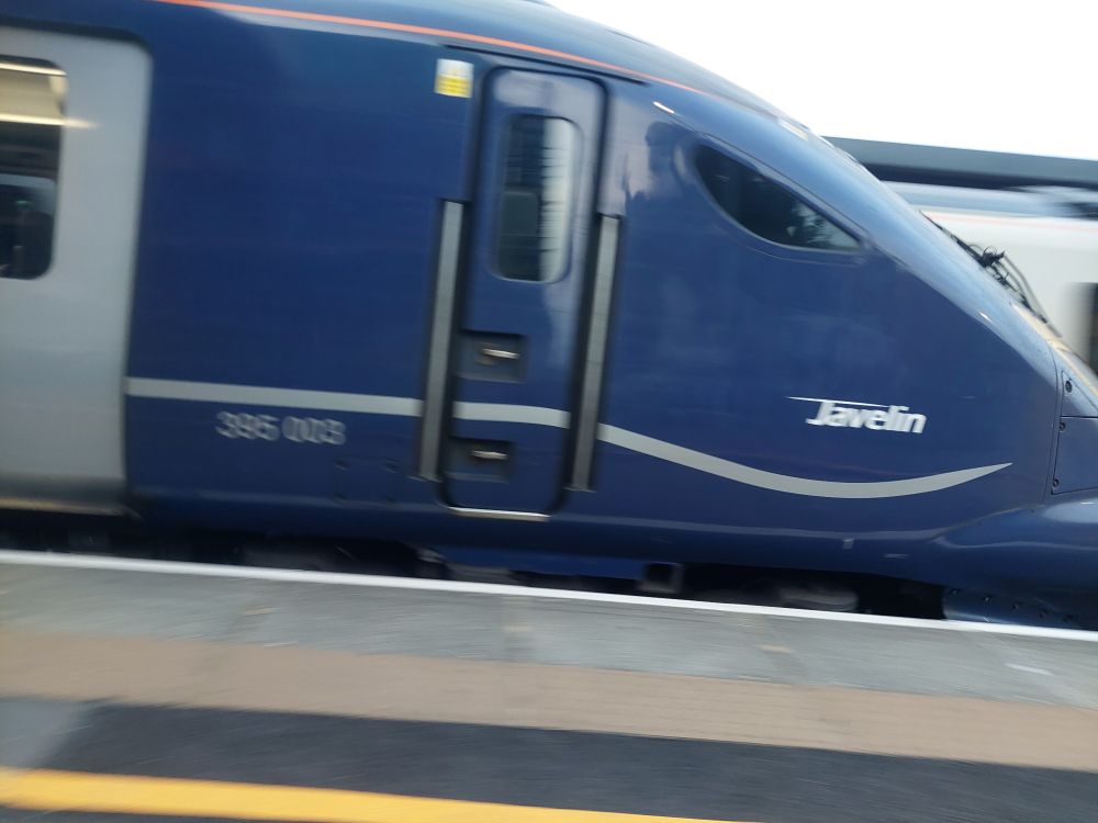 Class 395 with the word "Javelin" on the side.