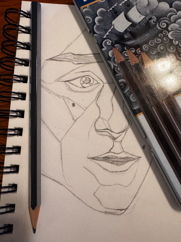 a line sketch of part of viktor's face
