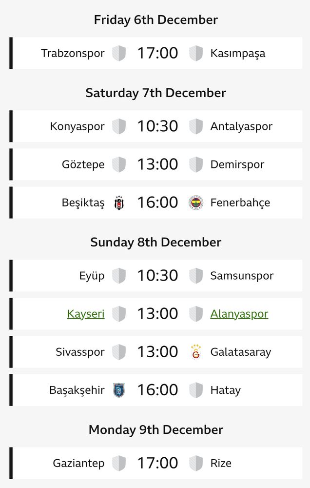 Super Lig football fixtures for this weekend