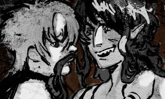 Close up, one girl makes a mustache out of other's hair