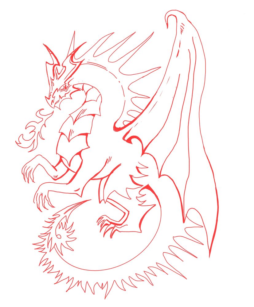 Dragon red line art drawing