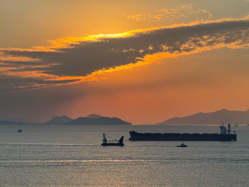 Sunset and container ships