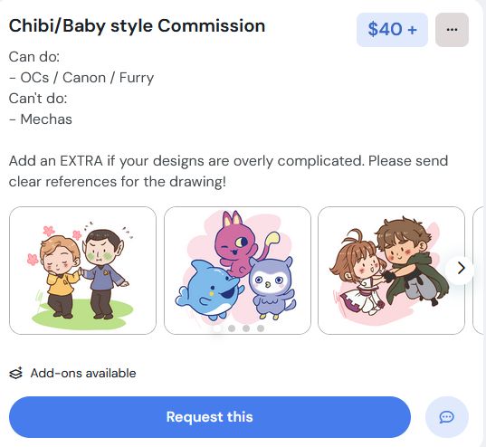 chibi style commission. samples show star trek, tamagotchi, clamp 