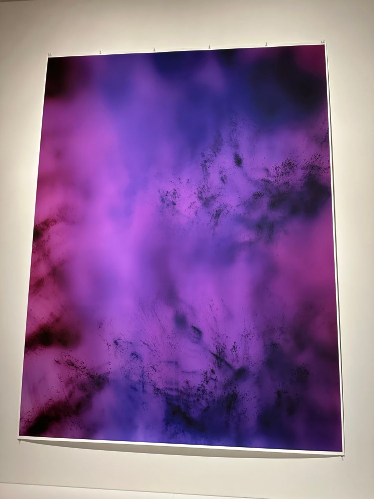 A work of art that is a field of purple and appears cloudy