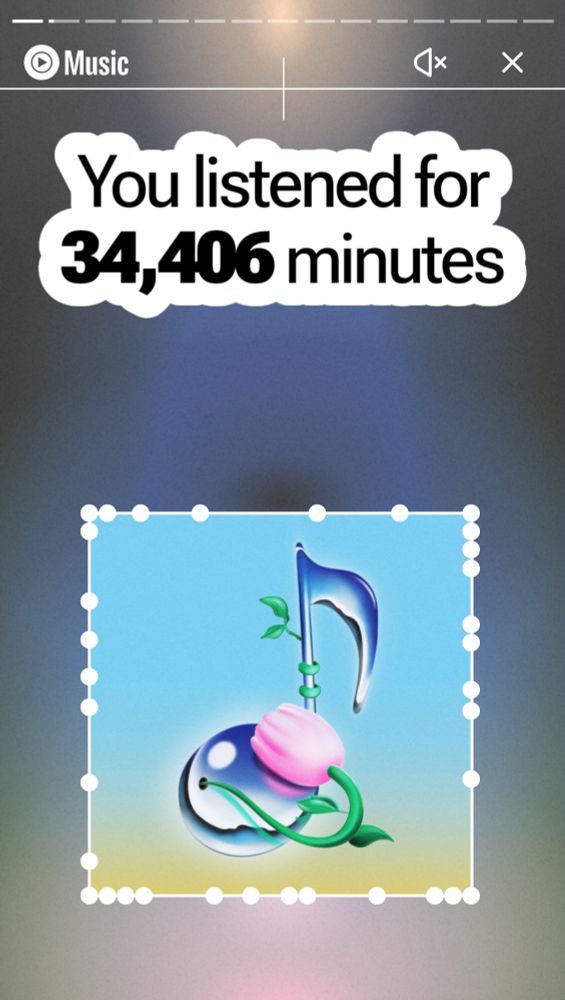 Youtube music 2025 recap showing that total minutes listened is 34,406