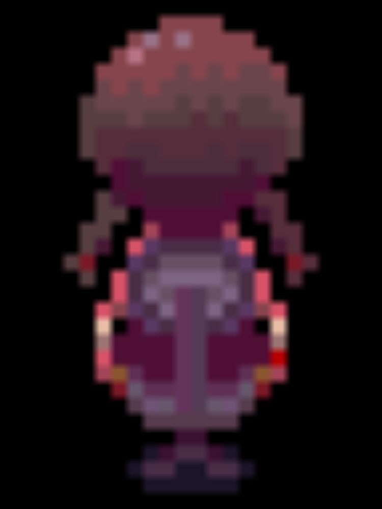 a pixel art of a girl with pigtails and a red shirt