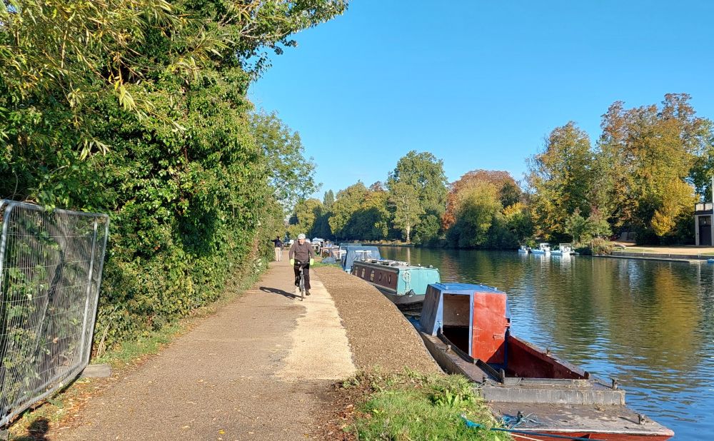 A cyclist on the repaired towpath