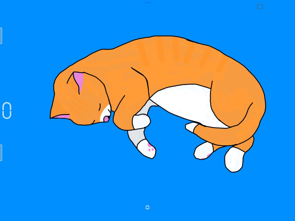 An orange cat sleeping on its side with a blue background.