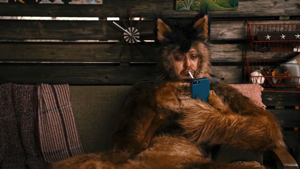 Joe Odagiri Dog smoking a cig and looking at his phone