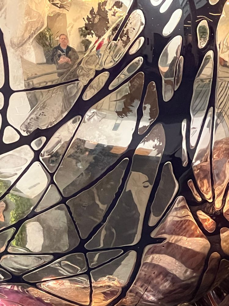 Self portrait in reflection of Chihuly sphere. 
