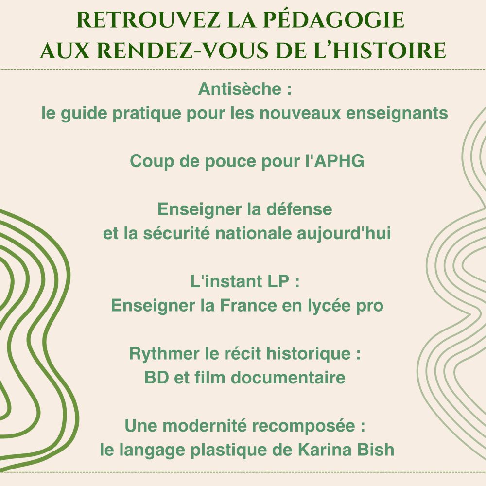 🗣️ Retrouvez la pédagogie aux Rendez-vous de l’histoire

📌Vendredi 10 octobre à 11h30 :
Antisèche : le guide pratique pour les nouveaux enseignants
Avec Manon REGNOUF , Laurent PERTUSA
 INSA, Bâtiment principal - Petit amphi

📌Samedi 11 octobre à 14h
Coup de pouce de l'APHG pour l'agrégation interne d'histoire-géographie
Avec Virginie ADANE , Frédéric RÉGENT , Pierre-Yves BEAUREPAIRE , Mathieu FERRADOU , Philippe PRUDENT
 INSA, Bâtiment principal - Amphi Denis Papin

📌Vendredi 10 octobre à 17h15
Enseigner la défense et la sécurité nationale aujourd'hui
Avec Yannick CLAVÉ , Catherine DUPUY , Tristan LECOQ , Deborah CAQUET
INSPÉ, Salle 23

📌Samedi 11 octobre à 15h
L'Instant LP: Enseigner la France en LP
Avec Estelle BRÉNÉOL , Frédéric JIQUEL , Éric AUJAS , Guillaume JACQ
INSPÉ, Salle 23

📌Vendredi 10 octobre à 16h30
Rythmer le récit historique : bande dessinée et film documentaire
Avec Lisa VAPNÉ , Sylvain VENAYRE , Nicolas IVANOFF
Blois • Château Royal de Blois, Salle Gaston d'Orléans

📌Jeudi 9 octobre à 16h
Une modernité recomposée : le langage plastique de Karina Bisch
Avec Karina BISCH , Vincent BABY , Élodie BERNARD
Conservatoire de Musique, Auditorium Hector Berlioz

#blois #histoire #festivals #rvh #rvh2025 #pédagogie
