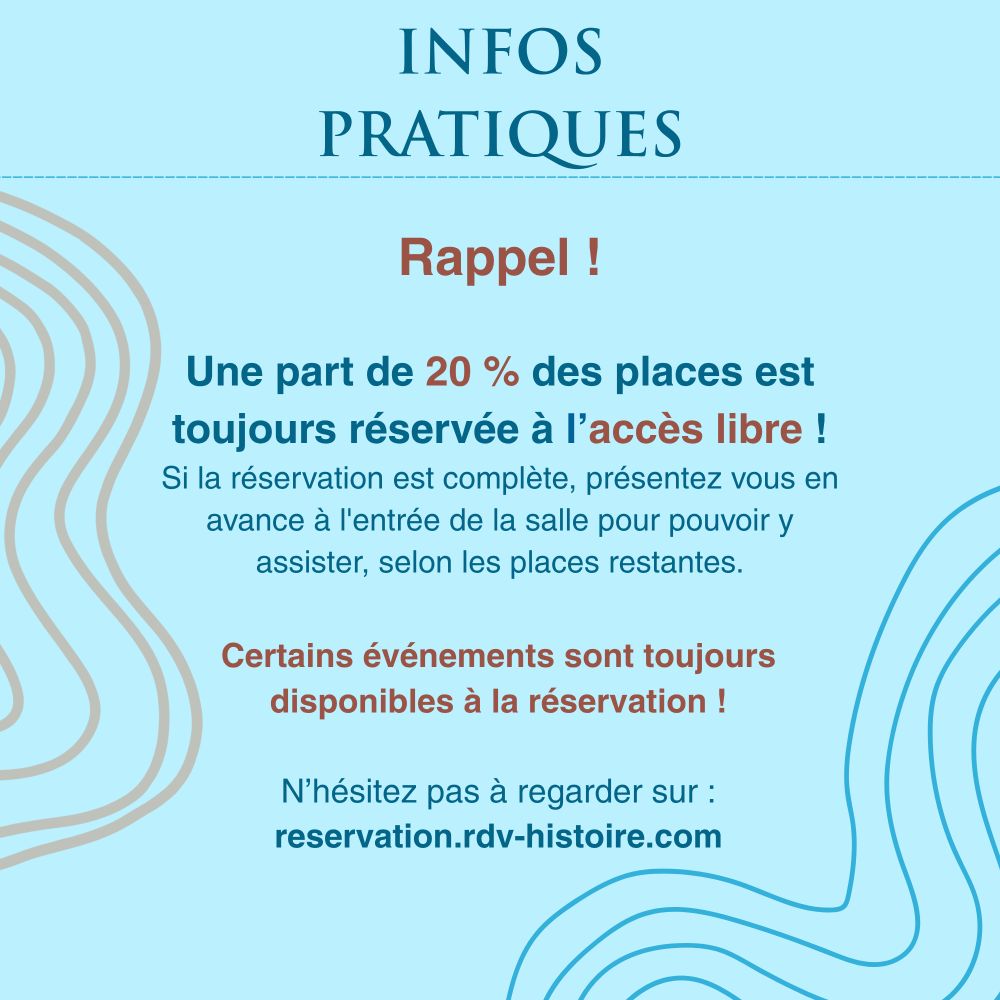 [RAPPEL]

👉 La réservation en ligne n'est pas obligatoire

👉 Une part de 20 % des places est toujours réservée à l’accès libre : si la réservation est complète, présentez vous en avance à l'entrée de la salle pour tenter d’y assister, selon les places restantes.

👉Certains événements sont toujours disponibles à la réservation !
N’hésitez pas à regarder sur : reservation.rdv-histoire.com

#rvh #rvh2025 #festival #blois #billetterie #infospratiques