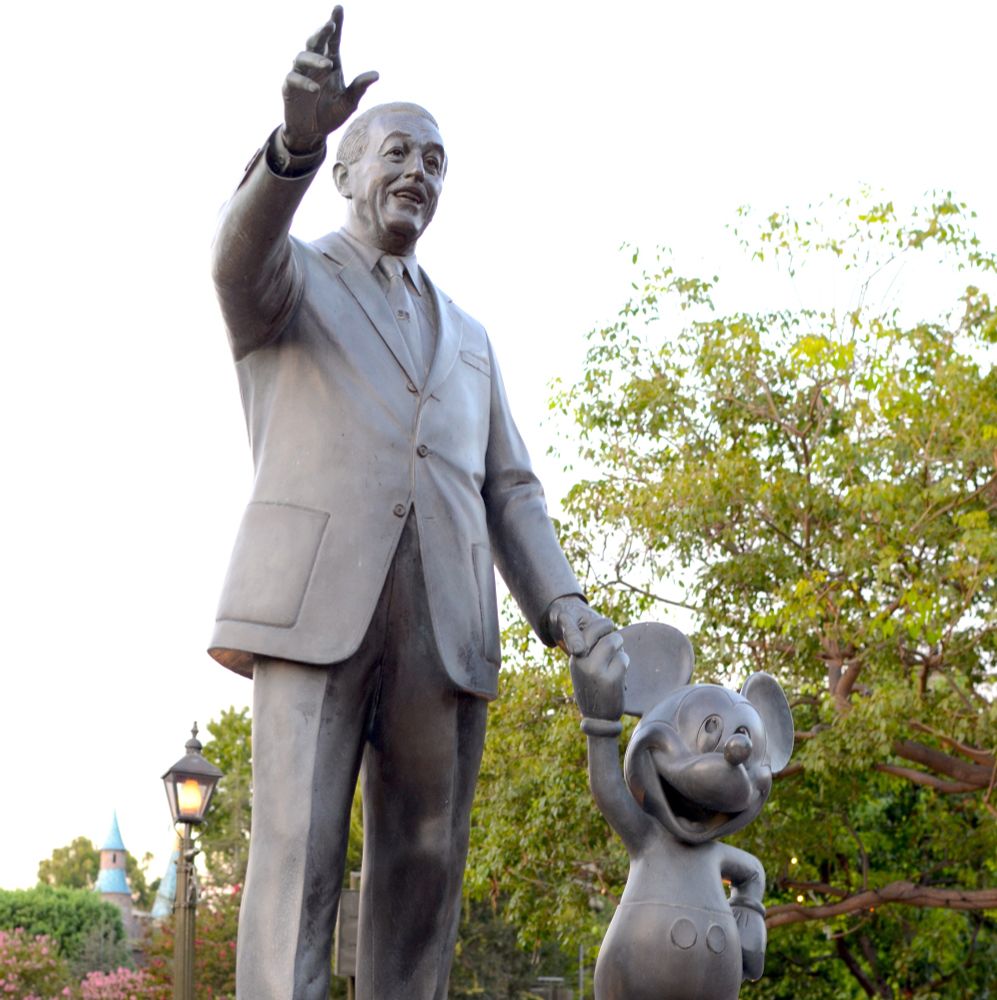 Photo of the Partners Statue featuring Walt Disney and Mickey Mouse.