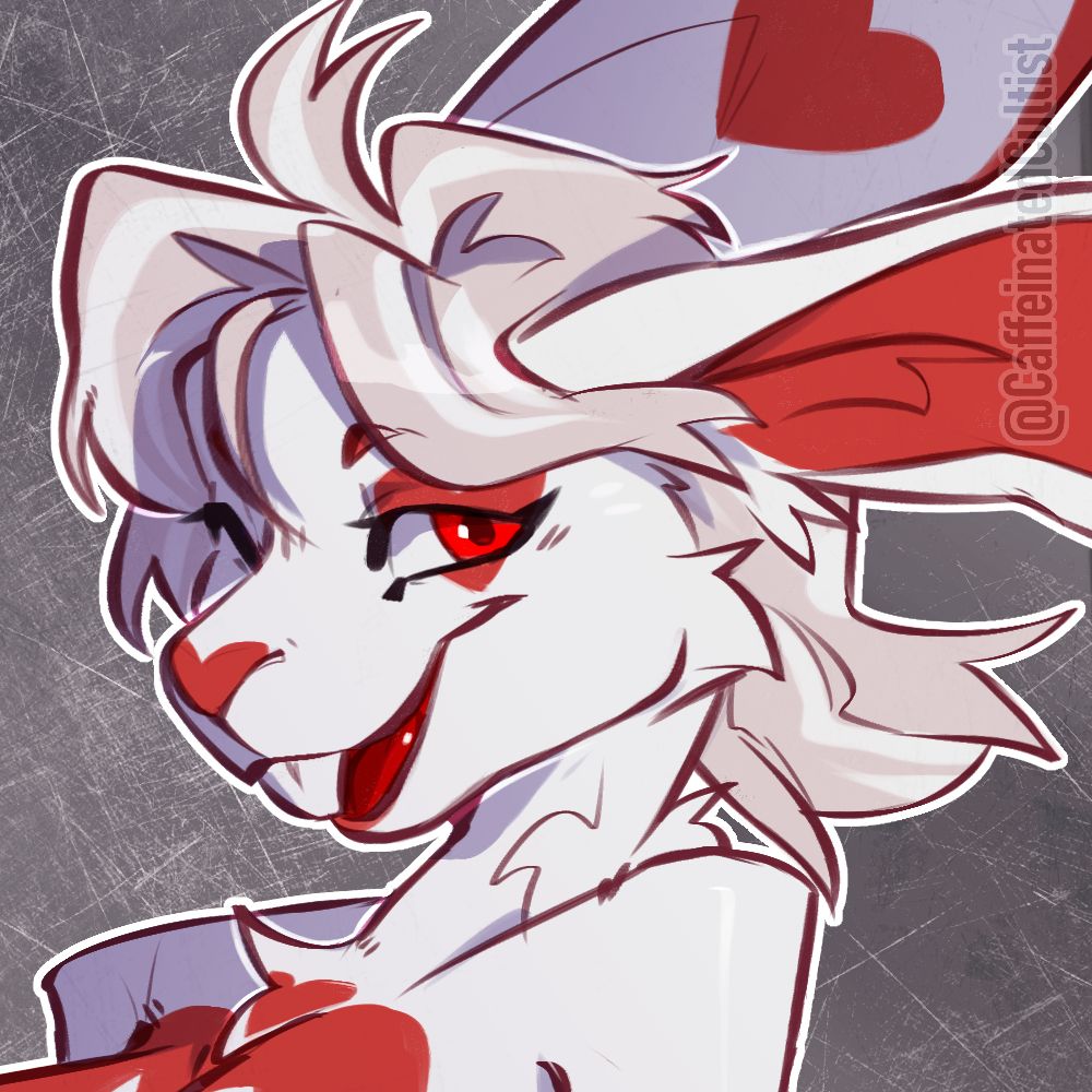 Digital art of a furry rabbit character with red eyes looking at the viewer with a smile.

Artwork by, CaffeinatedCultist 
