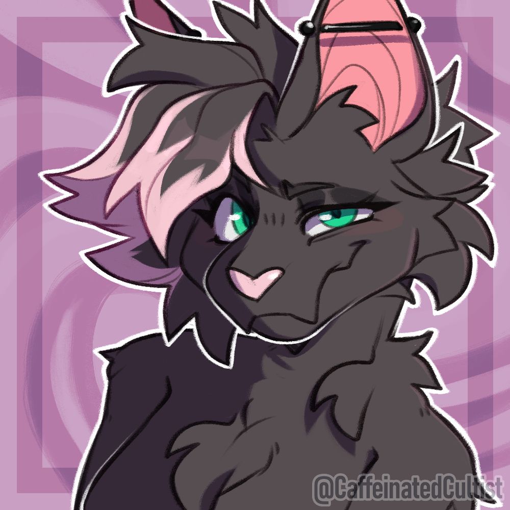 Digital art of a furry bat character with green eyes, looking at the viewer with a smug expression.

Artwork by, CaffeinatedCultist