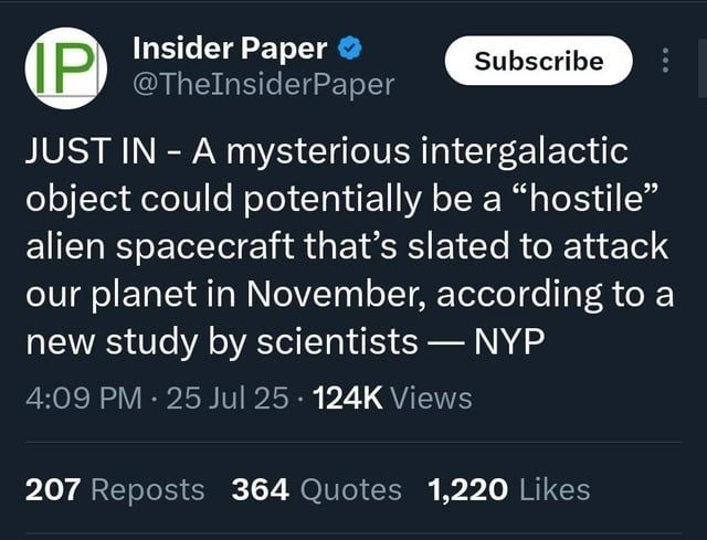 Sensationalist tweet about potential alien invasion