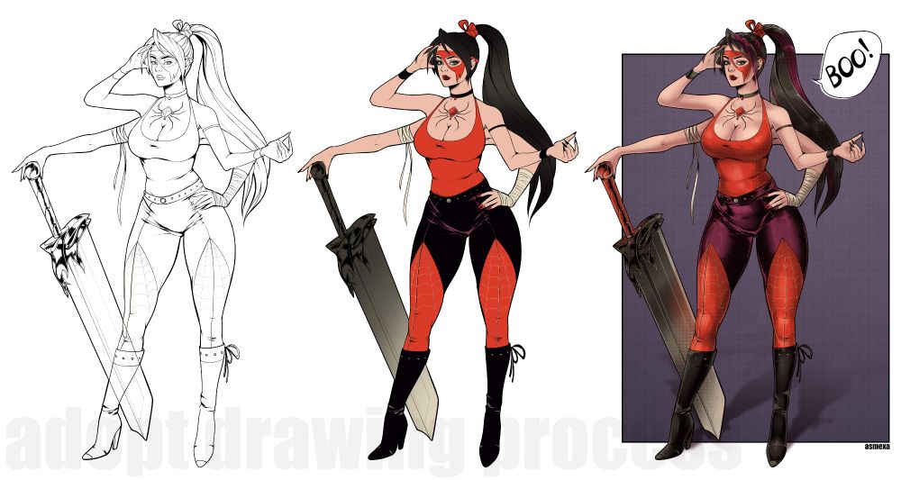 This is an illustration of a striking female warrior in a comic book style