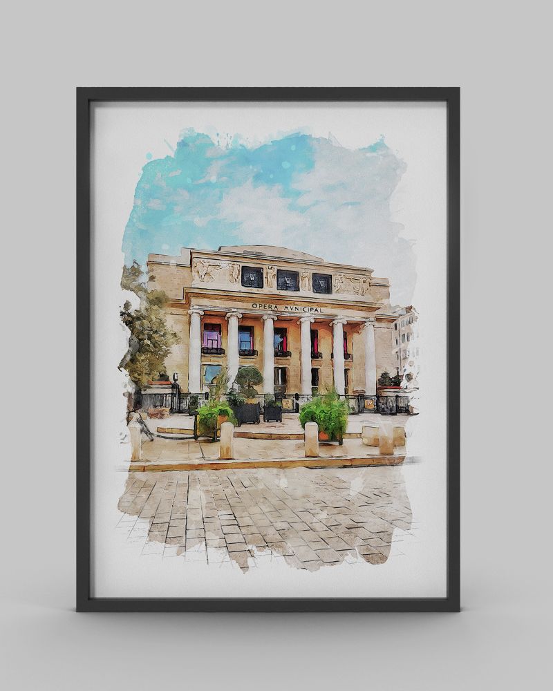 Illustration "Marseille aquarelle" consacrée à l'opéra dans sa version encadrée.