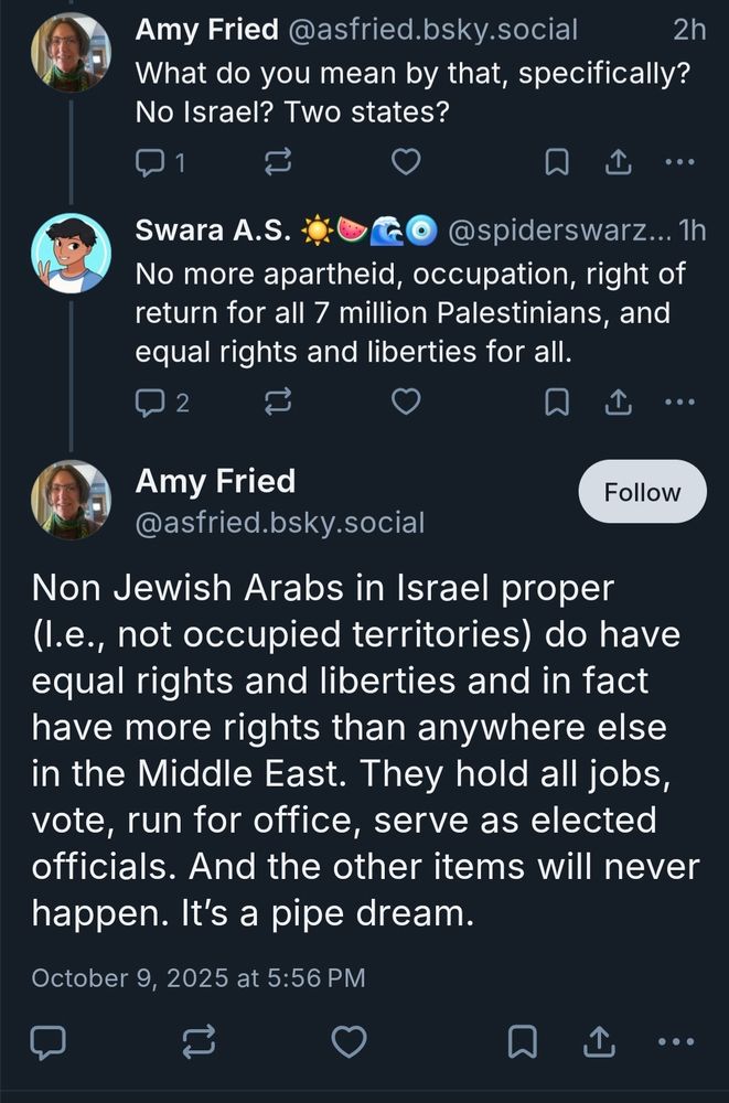 Bluesky conversation with a staunch defender of Israel
