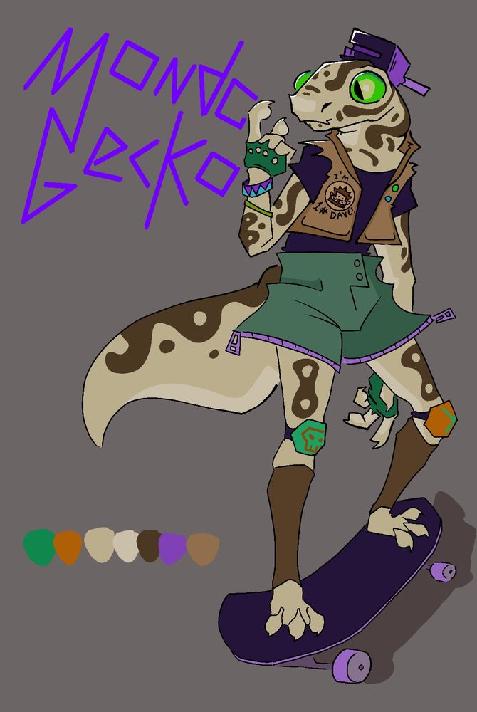 Digital drawing of the teenage mutant ninja turtles character Mondo Gecko in the style of Rise of the Teenage mutant ninja turtles (2018-2020) 