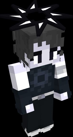 A minecraft skin of Two Time, from Forsaken, with a custom hat of a halo in the shape of the Roblox Spawn Logo.

Both made by yours truly!