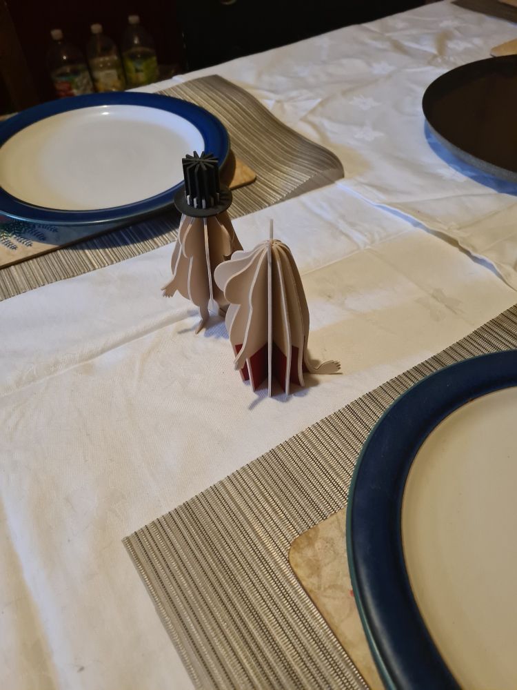3D Moomin Papa and Moomin Mamma figures on my dining table