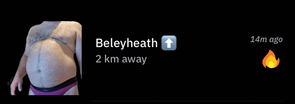 Screenshot of a grindr profile called bellyheath