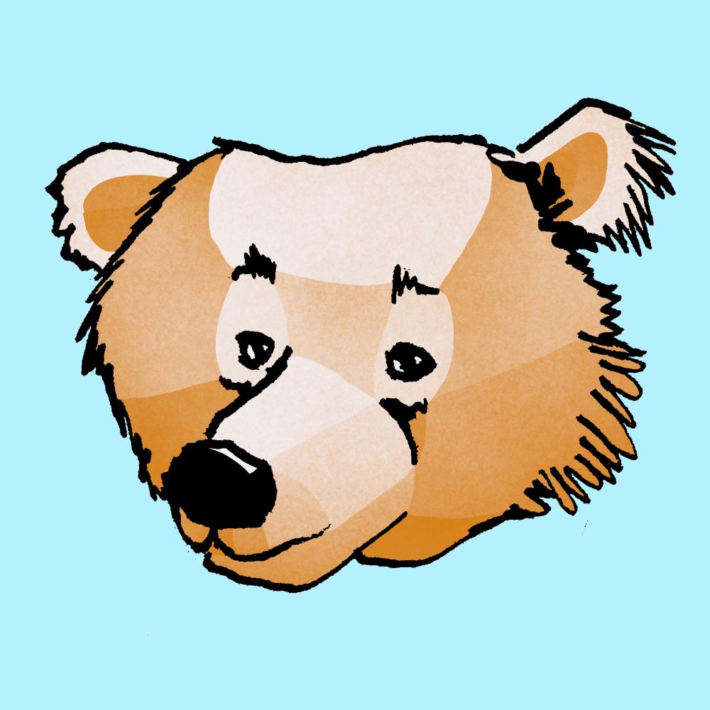 Watercolor drawing of a orange bear looking over at you