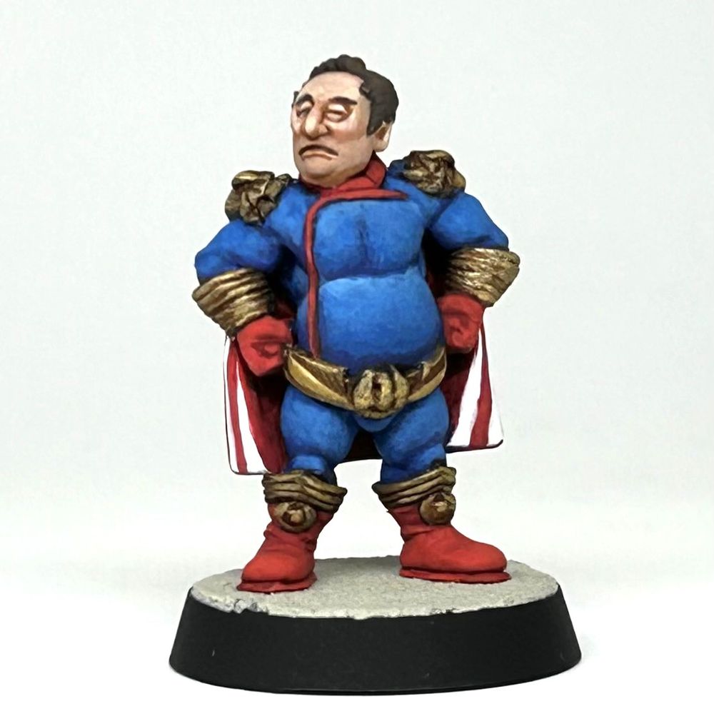 A rather portly Elon Musk LARPing as Homelander from The Boys