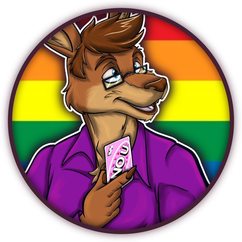 Pride themed icon of an athropomorphic kangaroo. 