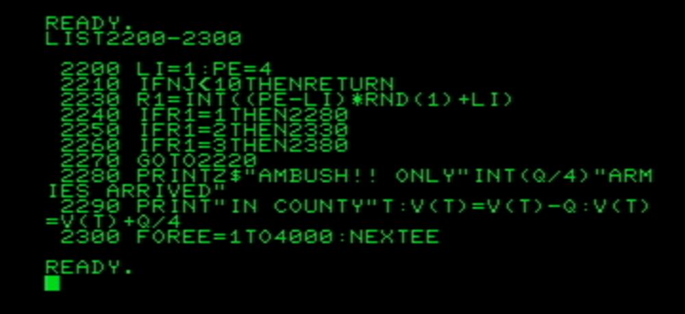 A Commodore PET program listing. Line 2220 is clearly missing.
