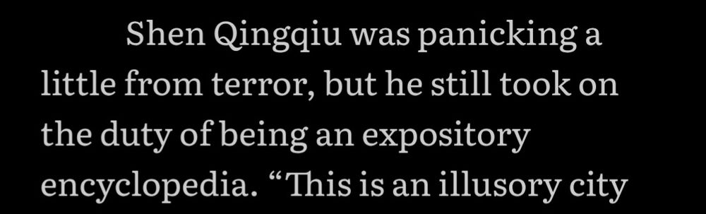 quote from book 1 of svsss:

"Shen Qingqiu was panicking a little from terror, but he still took on the duty of being an expository encyclopedia"
