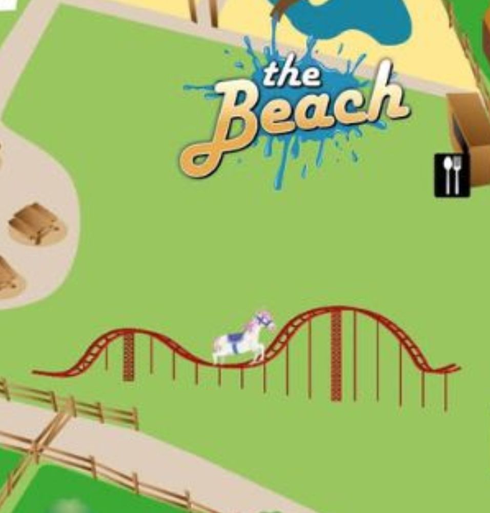 A cut section of a site map showing a drawing of a horse galloping up a rollercoaster 