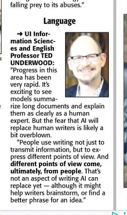 Ted Underwood's portion of the news article cited above (transcription available at the article)