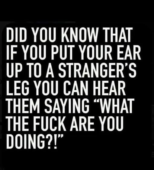 Did you know that if you put your ear up to a stranger's leg, you can hear them saying "What the fuck are you doing?!"
