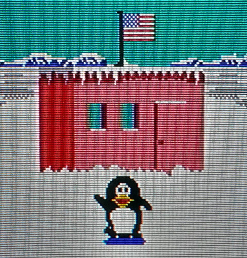 Penta the penguin celebrating at the US base camp