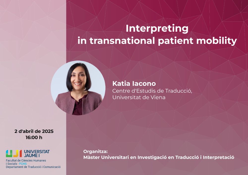 Poster for the lecture Interpreting in transnational patient mobility, by Katia Iacono