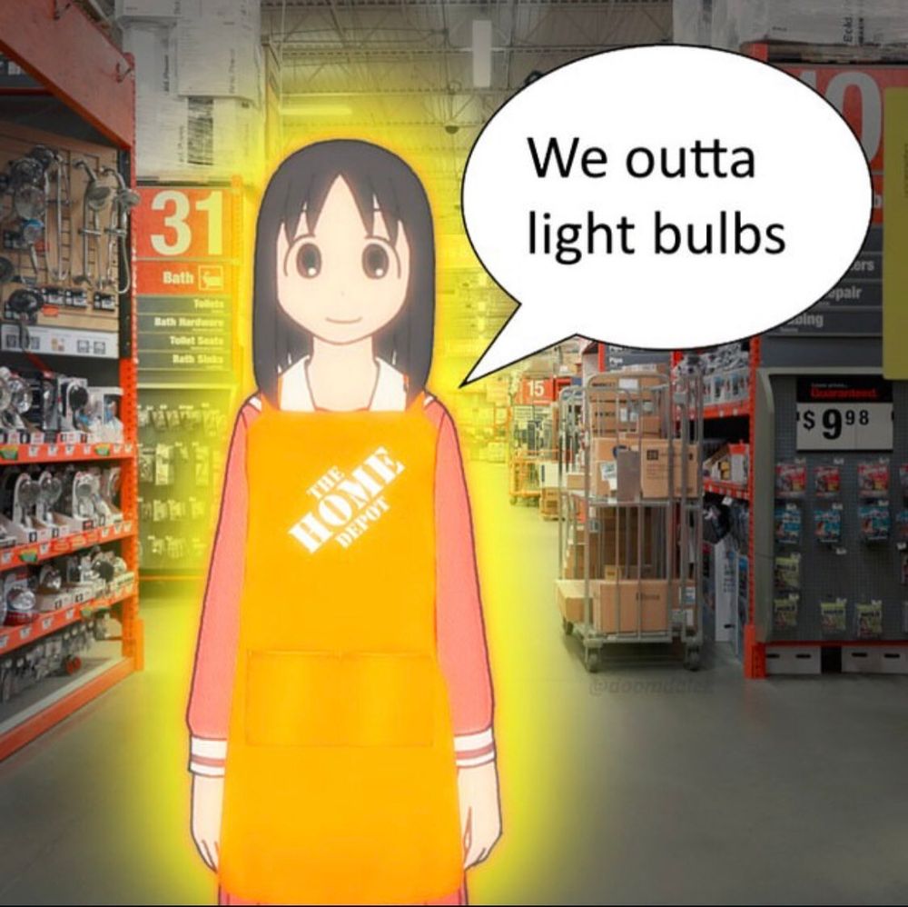 Osaker stating, "We outta light bulbs" while emanating a suspicious glow