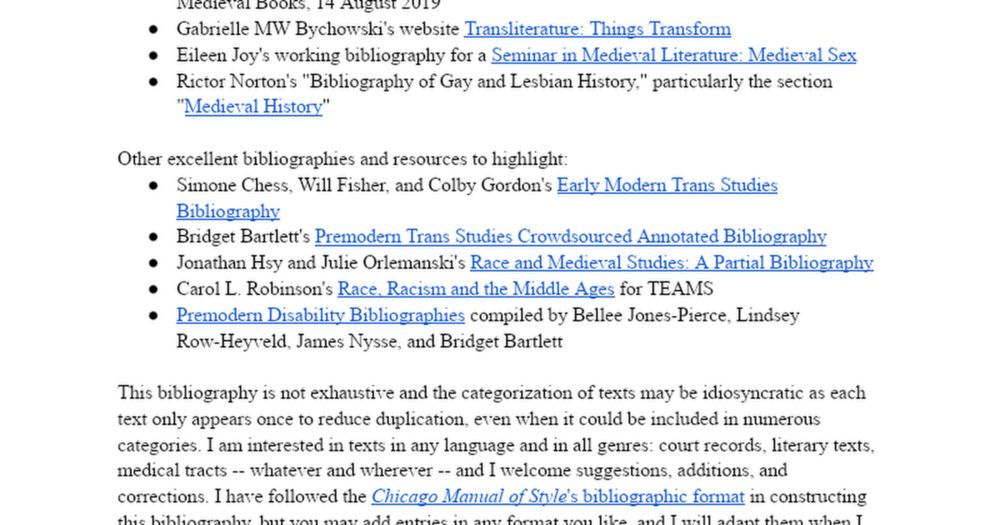 Bibliography of Medieval Trans Studies